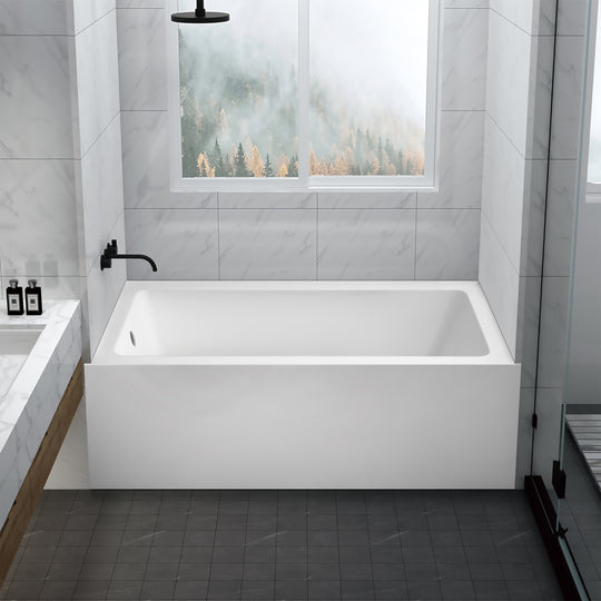 BAI 1627 Acrylic Alcove Deep Soaking Bathtub 60-inches with Left Side Drain
