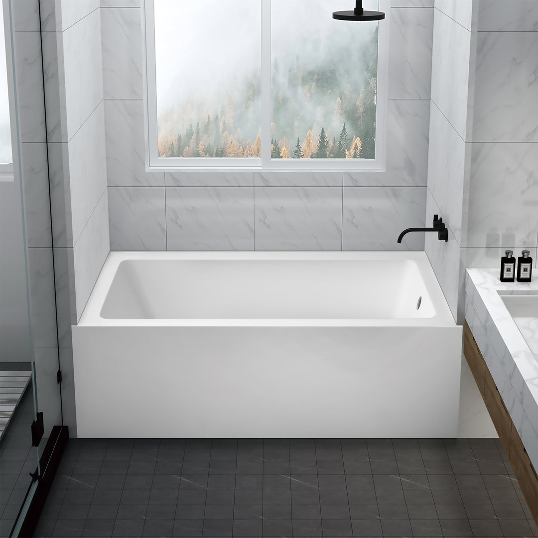 BAI 1628 Acrylic Alcove Deep Soaking Bathtub 60-inches with Right Side Drain