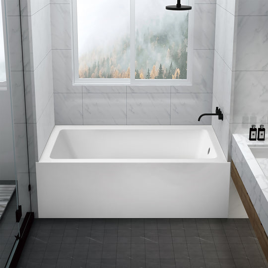 BAI 1628 Acrylic Alcove Deep Soaking Bathtub 60-inches with Right Side Drain