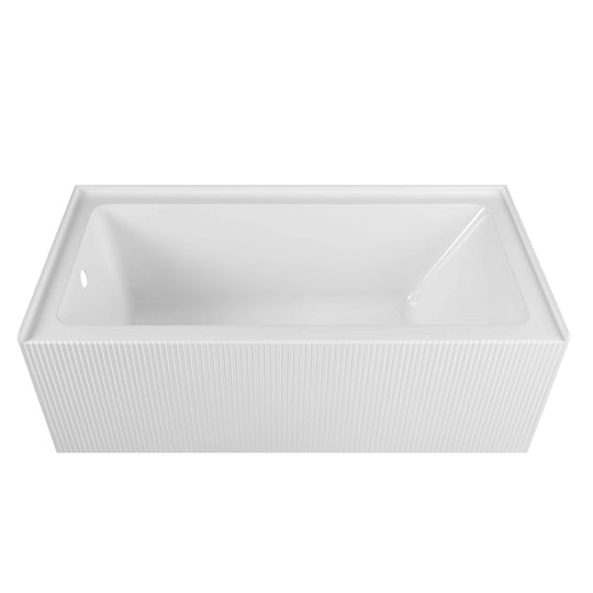 BAI 60-inch Acrylic Alcove Deep Soaking Bathtub with Wavy Skirt - Left Side Drain