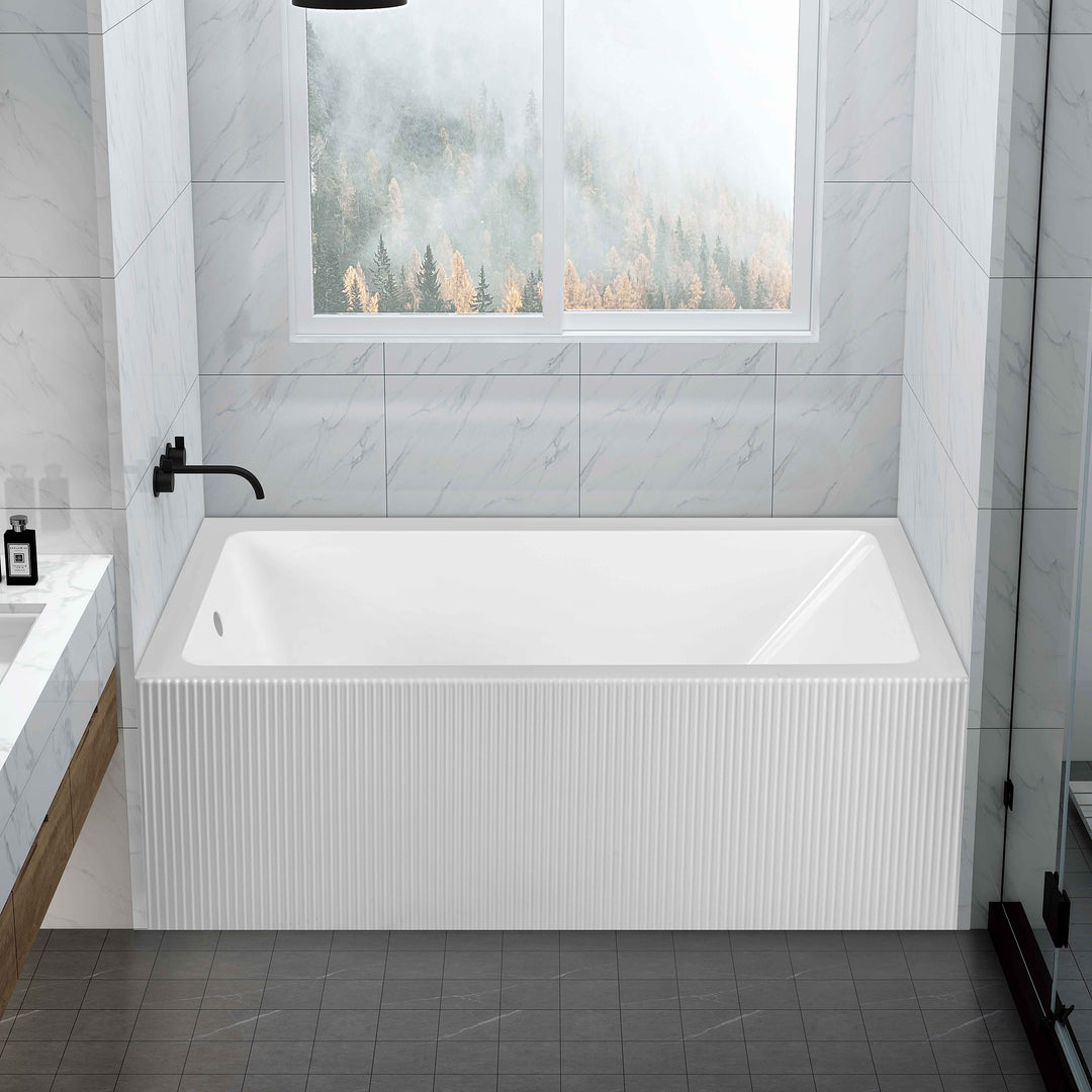 BAI 60-inch Acrylic Alcove Deep Soaking Bathtub with Wavy Skirt - Left Side Drain