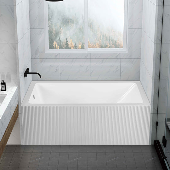 BAI 60-inch Acrylic Alcove Deep Soaking Bathtub with Wavy Skirt - Left Side Drain