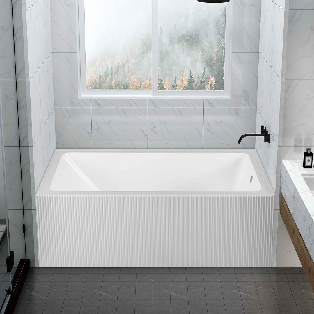 BAI 1632 Acrylic Alcove Deep Soaking Bathtub 60-inches with Wavy Skirt Right Side Drain