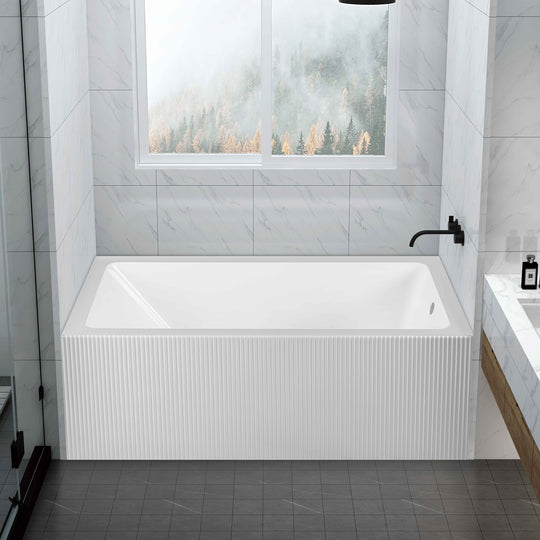 BAI 1632 Acrylic Alcove Deep Soaking Bathtub 60-inches with Wavy Skirt Right Side Drain