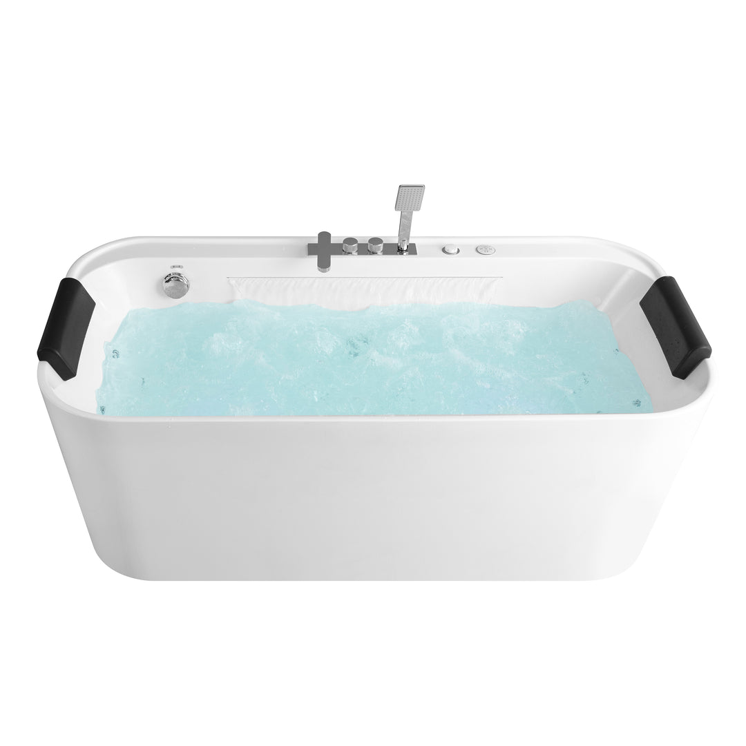 BAI 1633 Acrylic Freestanding Jacuzzi Bathtub 67-inches with Polished Chrome Faucets