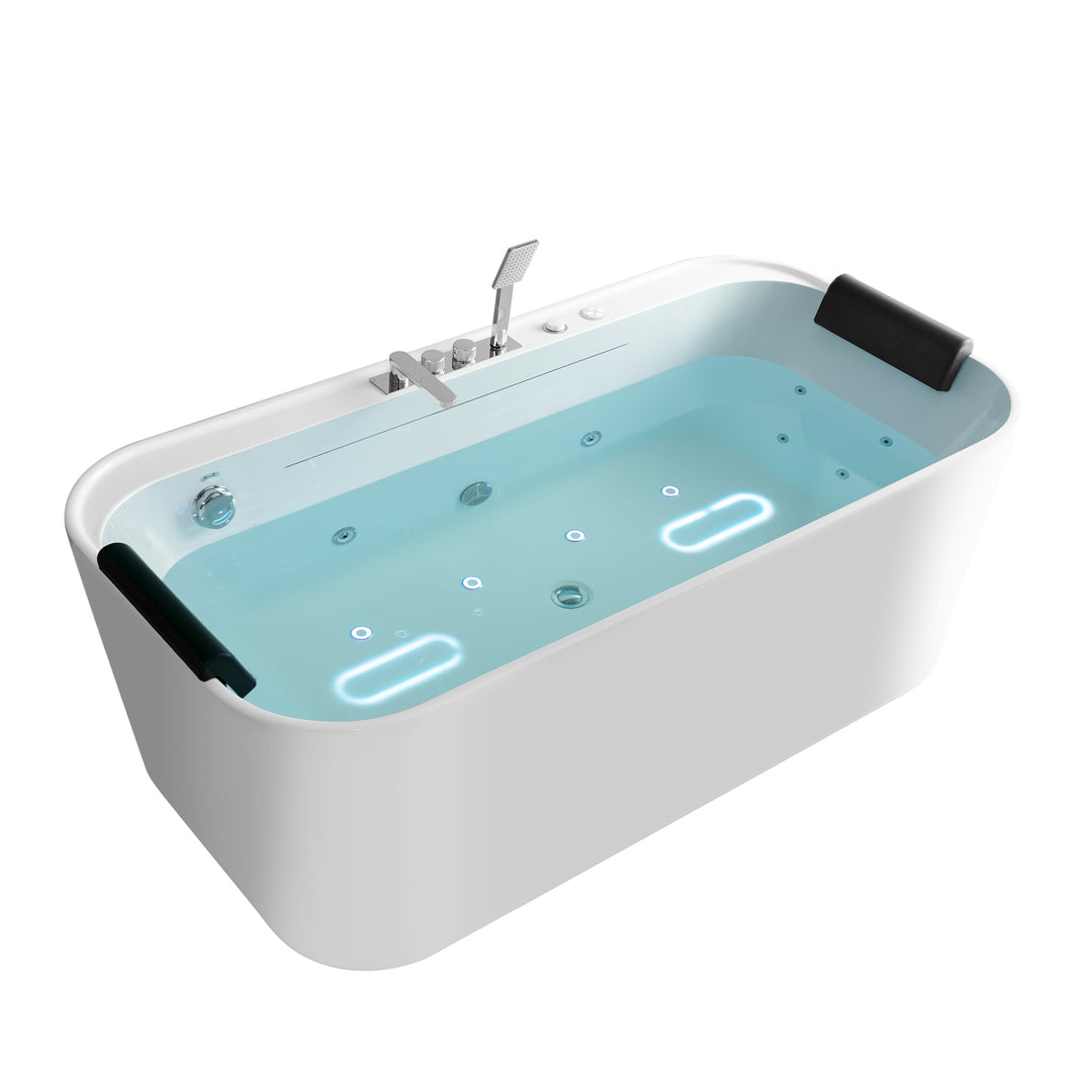 BAI 1633 Acrylic Freestanding Jacuzzi Bathtub 67-inches with Polished Chrome Faucets