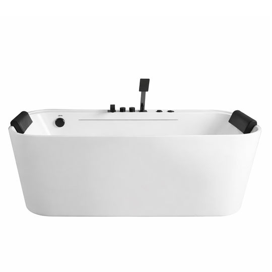 BAI 1634 Acrylic Freestanding Jacuzzi Bathtub 67-inches with Matte Black Faucets