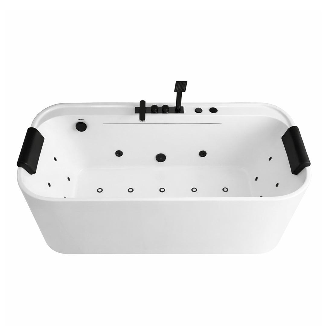 BAI 1634 Acrylic Freestanding Jacuzzi Bathtub 67-inches with Matte Black Faucets