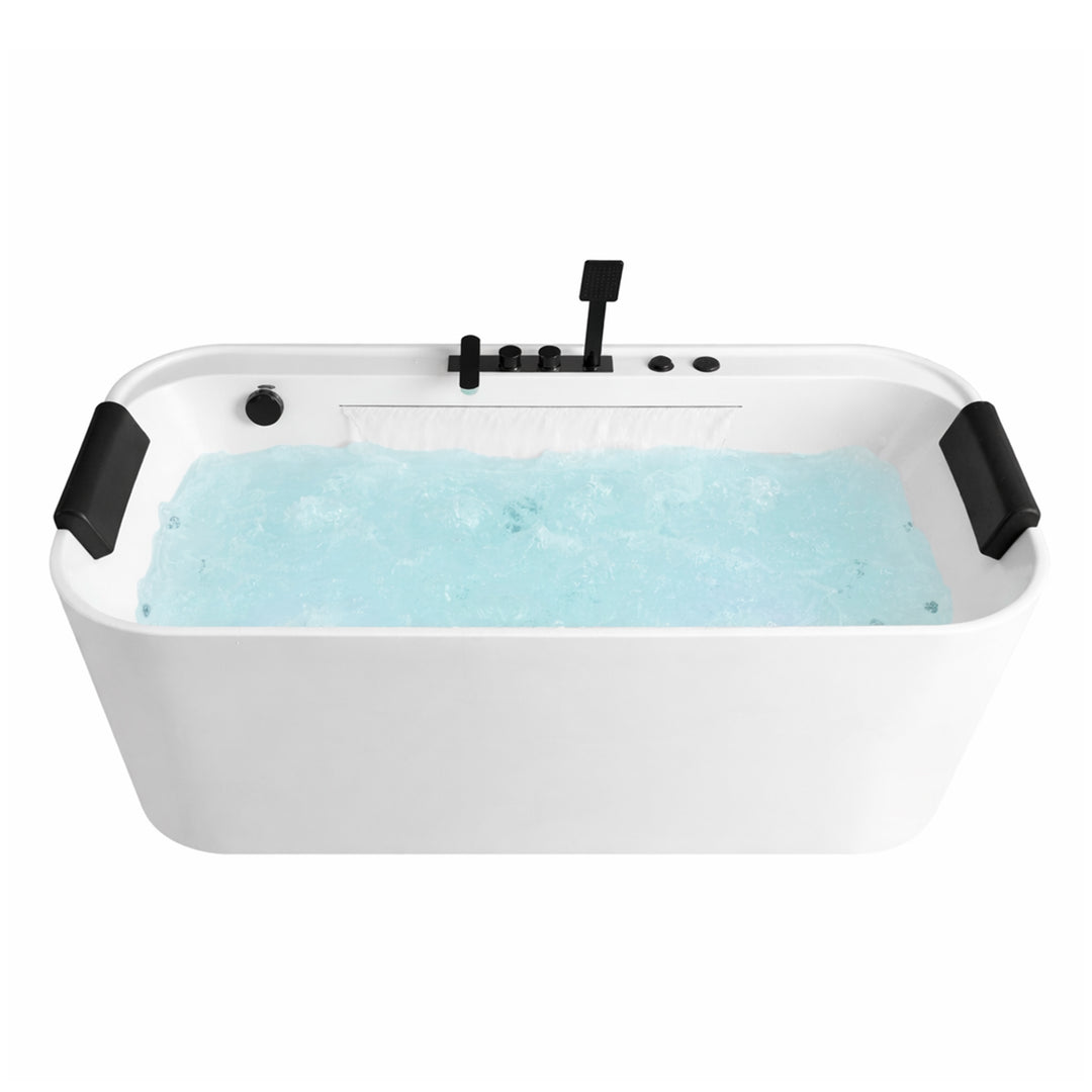 BAI 1634 Acrylic Freestanding Jacuzzi Bathtub 67-inches with Matte Black Faucets