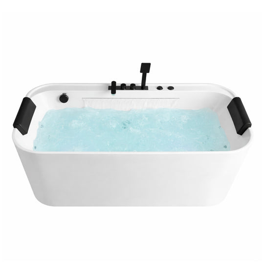 BAI 1634 Acrylic Freestanding Jacuzzi Bathtub 67-inches with Matte Black Faucets