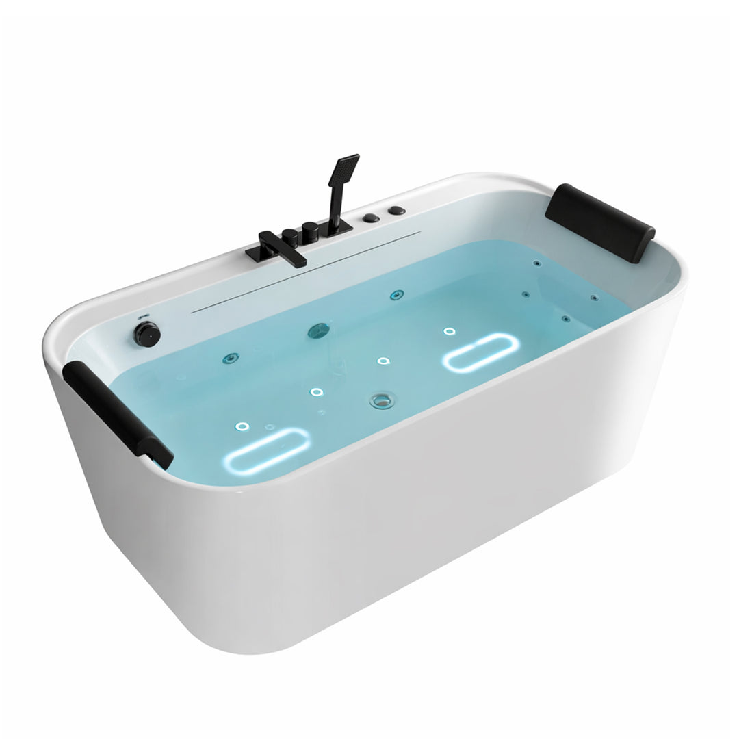 BAI 1634 Acrylic Freestanding Jacuzzi Bathtub 67-inches with Matte Black Faucets