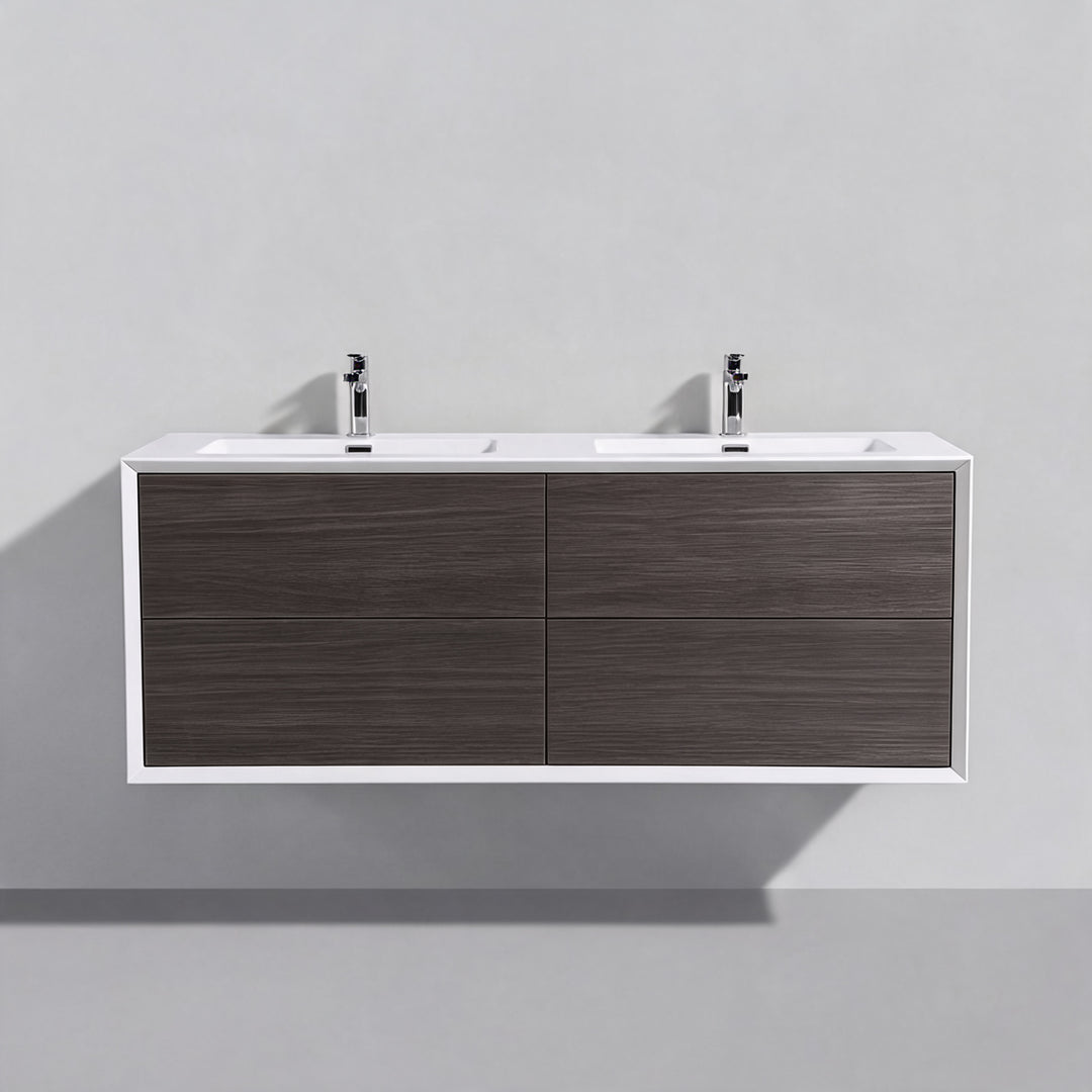 BAI Monza 59-inch Floating Bathroom Vanity with Gloss White Double Sink