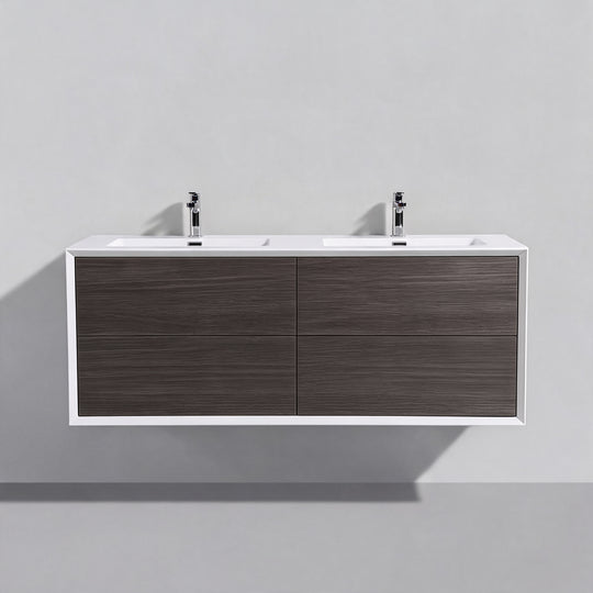 BAI Monza 59-inch Floating Bathroom Vanity with Gloss White Double Sink