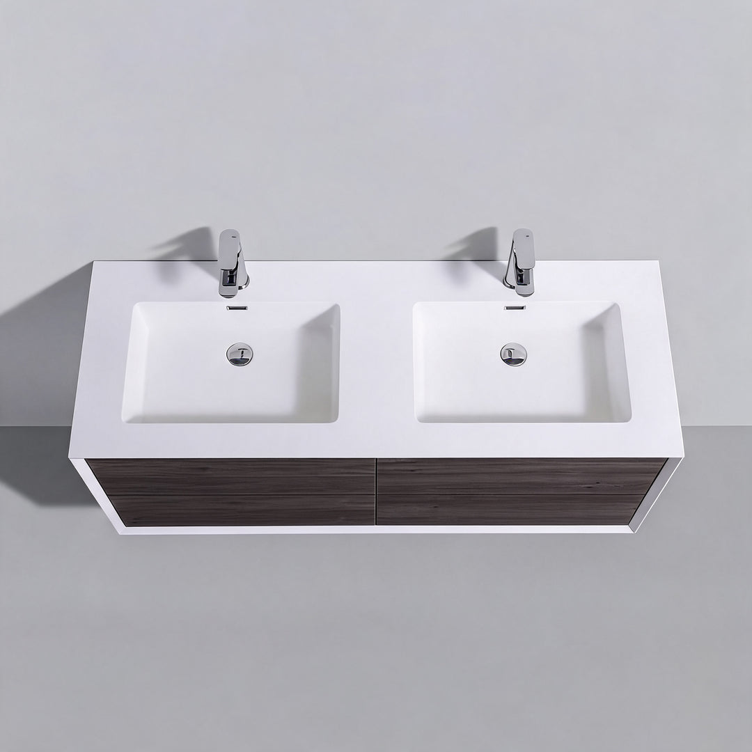BAI Monza 59-inch Floating Bathroom Vanity with Gloss White Double Sink