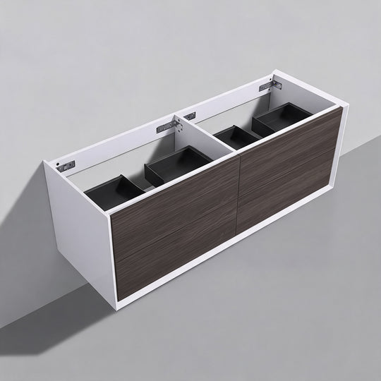 BAI Monza 59-inch Floating Bathroom Vanity with Gloss White Double Sink