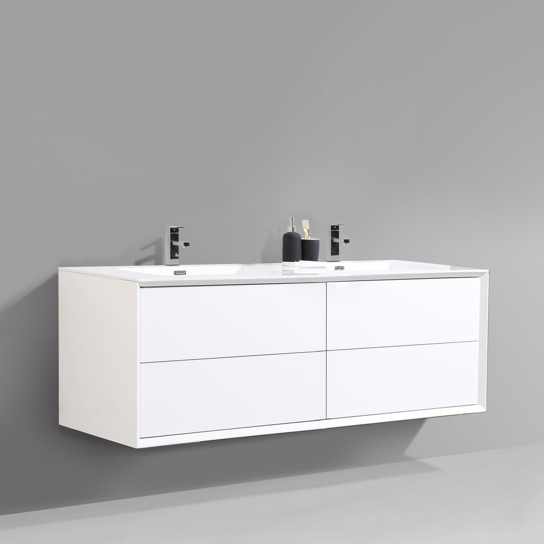 BAI 1705 Wall Hung 59-inch Bathroom Vanity in Gloss White Finish