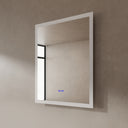 BAI 21001 modern 30-inch LED bathroom mirror with anti fog and frosted edge design with the lights off side view.