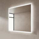 BAI 21003 modern 40-inch LED bathroom mirror with anti fog and frosted edge design with white spa-like glow side view.