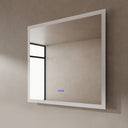 BAI 21003 modern 40-inch LED bathroom mirror with anti fog and frosted edge design with the lights off side view.