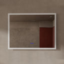 BAI 21004 modern 47-inch LED bathroom mirror with anti fog and frosted edge design with the lights off.