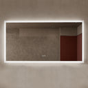 BAI 21006 modern 67-inch LED bathroom mirror with anti fog and frosted edge design with white spa-like glow.