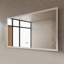 BAI 21006 modern 67-inch LED bathroom mirror with anti fog and frosted edge design with the lights off side view.