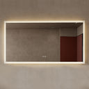 BAI 21006 modern 67-inch LED bathroom mirror with anti fog and frosted edge design with warm spa-like glow.