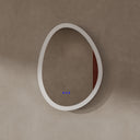 BAI 21010 modern 23-inch droplet shaped LED bathroom mirror with anti fog and frosted edge design with the lights off.