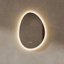 BAI 21010 modern 23-inch droplet shaped LED bathroom mirror with anti fog and frosted edge design with warm lighting.