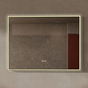 BAI 21024 modern rectangular 47-inch wall-mounted mirror with a slim warm LED light and a black frame, shown against a textured beige wall. The mirror has small control touch sensor dots near the bottom center.