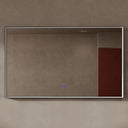 BAI 21025 modern rectangular 59-inch wall-mounted mirror with a slim LED light switched off and a black frame, shown against a textured beige wall. The mirror has small control touch sensor dots near the bottom center.