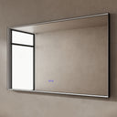BAI 21025 modern rectangular 59-inch wall-mounted mirror with a slim LED light switched off and a black frame, shown against a textured beige wall. The mirror has small control touch sensor dots near the bottom center.