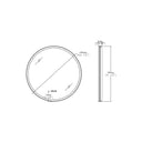 BAI 21051 modern minimalist round 32-inch bathroom vanity mirror with a glowing white LED light ring and a gold frame technical drawings with dimensions.
