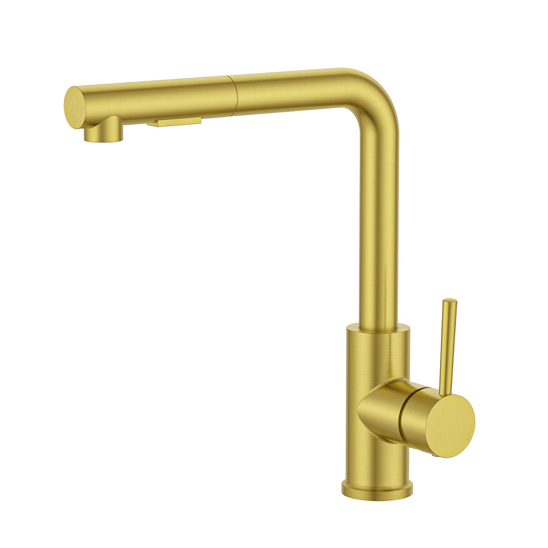 BAI 2615 Single Handle Kitchen Faucet with Pull Down System in Brushed Gold Finish