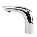 A modern high-arc chrome bathroom faucet with a sleek curved spout and a single lever handle, shown on a solid white background.