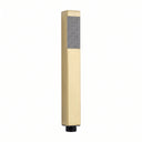 BAI 44013 modern rectangular handheld shower head wand with a brushed gold finished body, a gray control panel with multiple spray nozzles, and a black threaded base, shown against a plain white background.