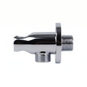 BAI 44020 round wall mounted handheld shower head wand holder water supply elbow in polished chrome finish side view.