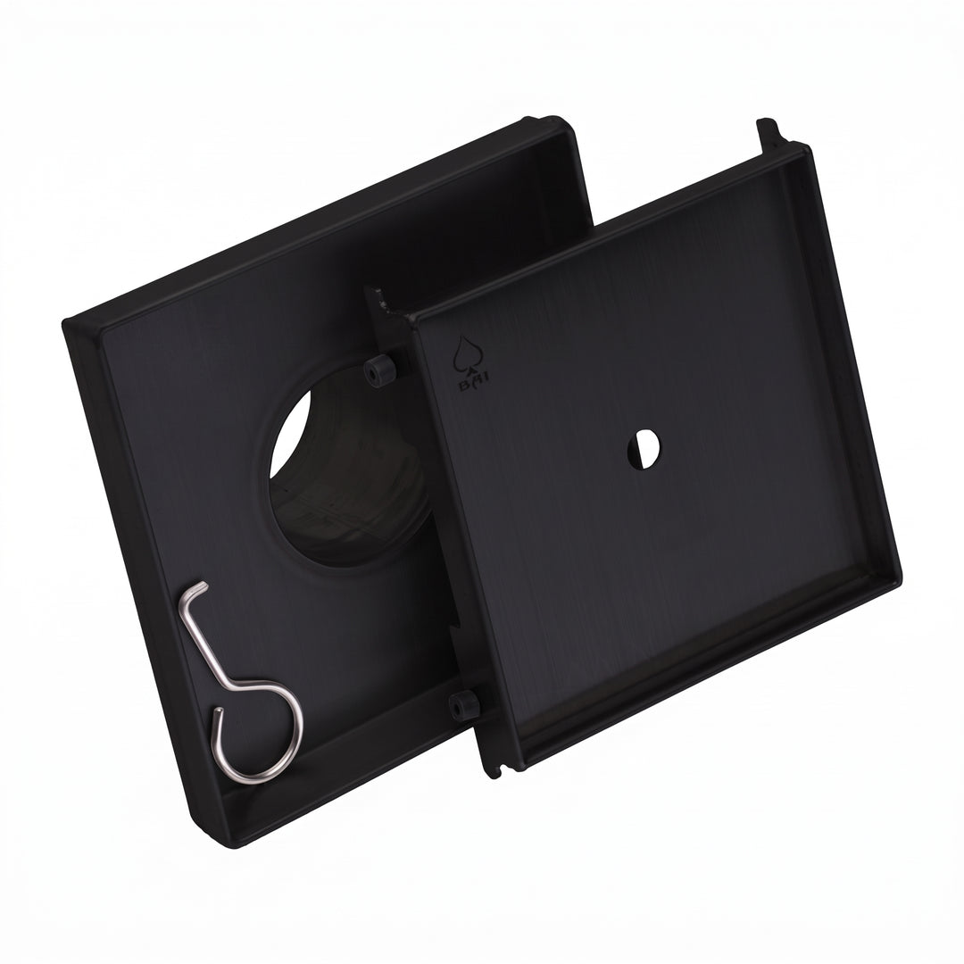 BAI 47001 Stainless Steel 5-inch Tile Insert Square Shower Drain in Matte Black finish with a removable grate shown against a white plain background.