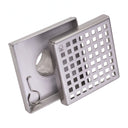 BAI 47180 Stainless Steel 5-inch Square Shower Drain with a removable grate that has square holes shown against a white background.