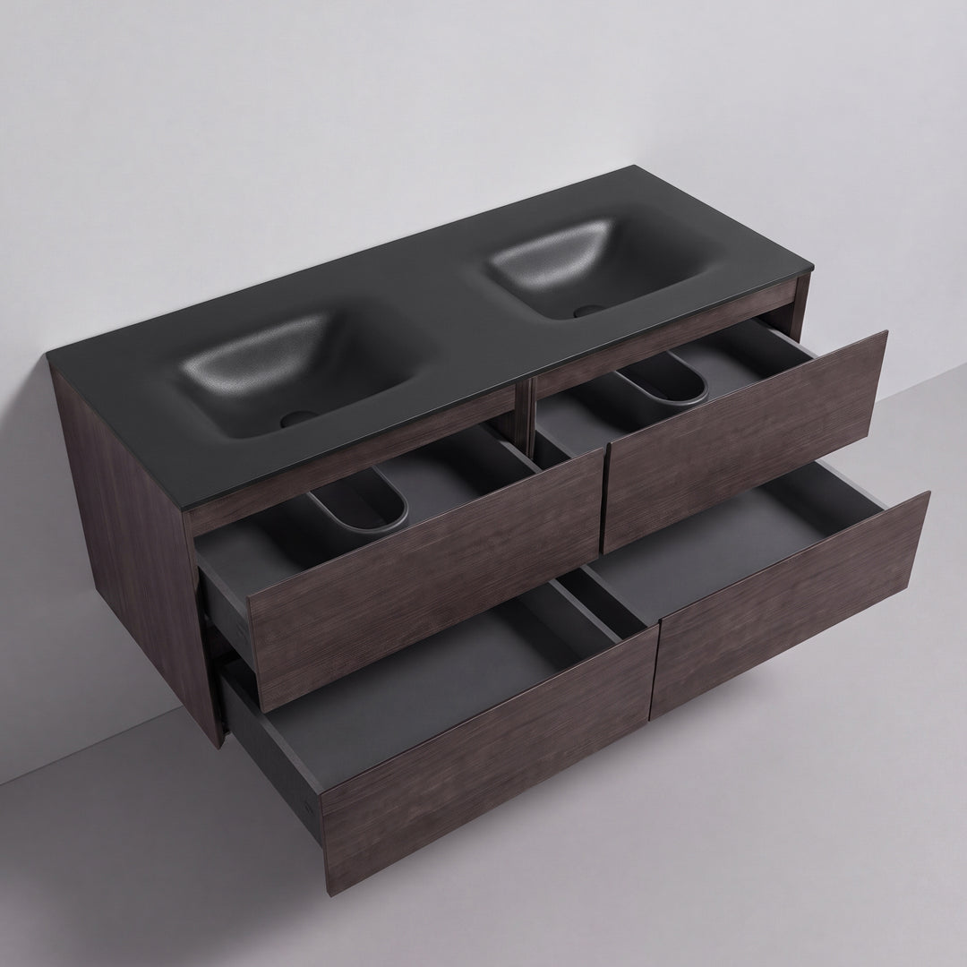 BAI Sonoma 52-inch Floating Bathroom Vanity with Matte Black Double Sink