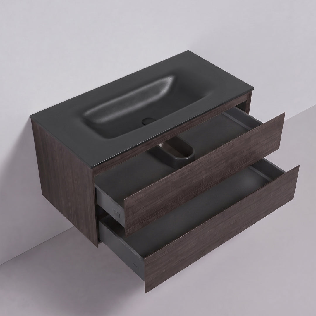 BAI Sonoma 42-inch Floating Bathroom Vanity with Matte Black Sink