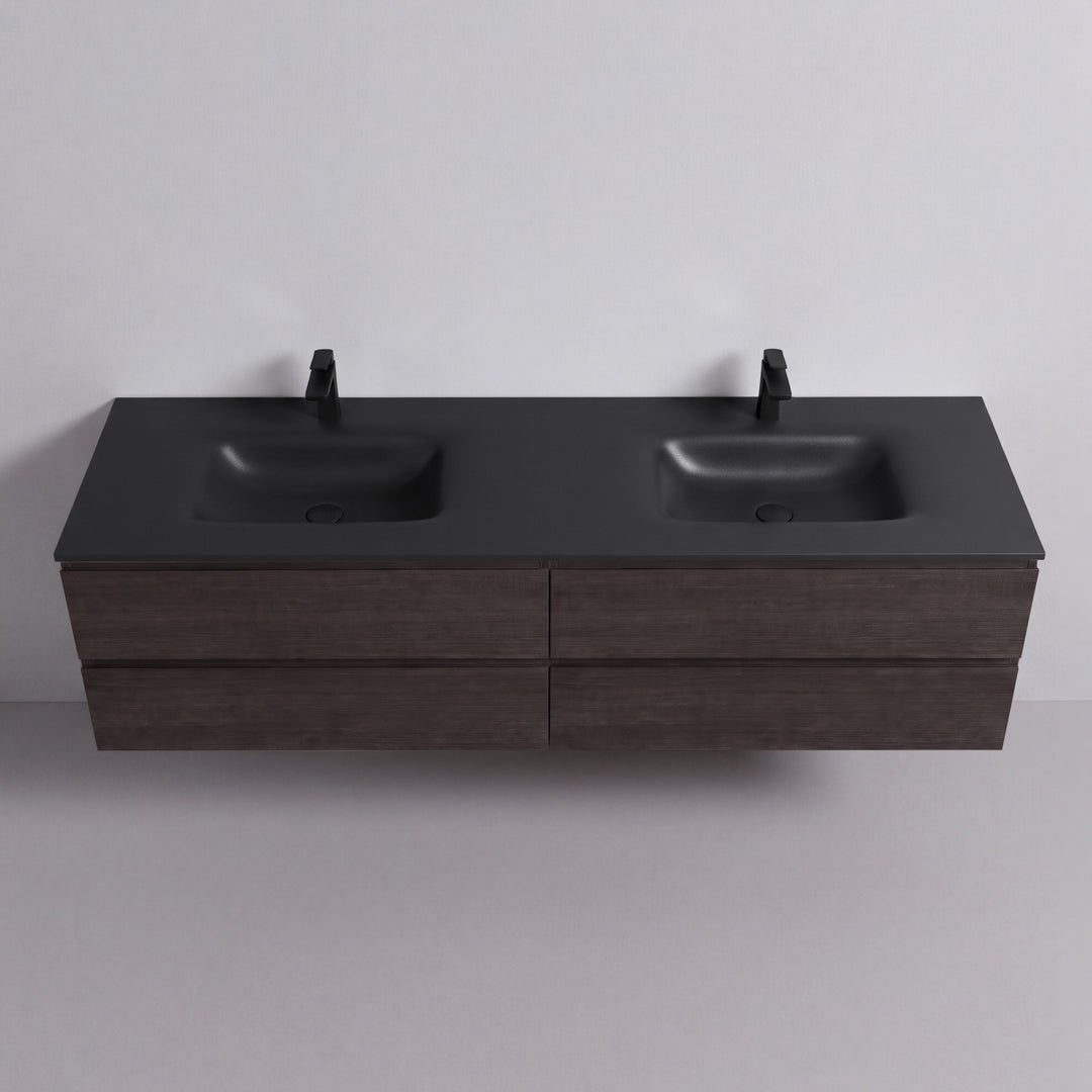 BAI Sonoma 84-inch Floating Bathroom Vanity with Matte Black Double Sink
