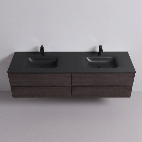 BAI Sonoma 84-inch Floating Bathroom Vanity with Matte Black Double Sink