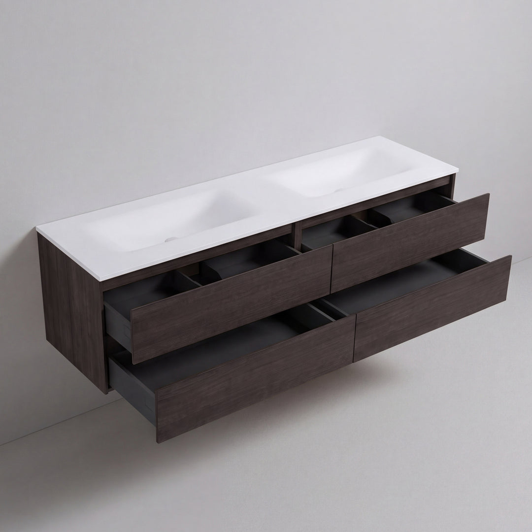 BAI Sonoma 84-inch Floating Bathroom Vanity with Matte White Double Sink