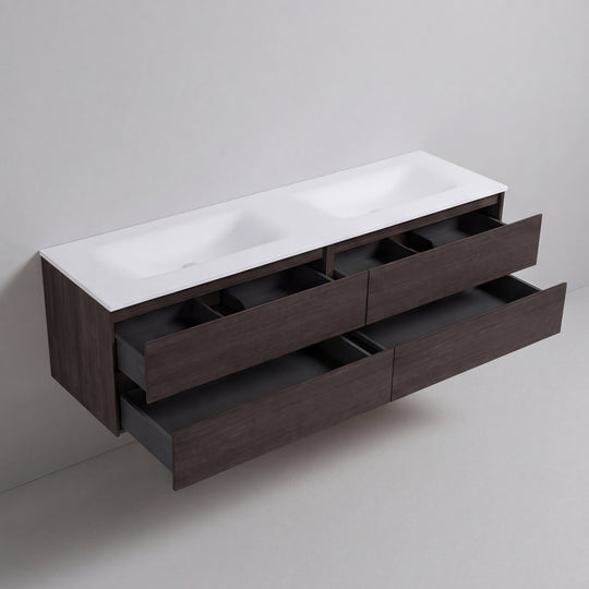 BAI Sonoma 84-inch Floating Bathroom Vanity with Matte White Double Sink