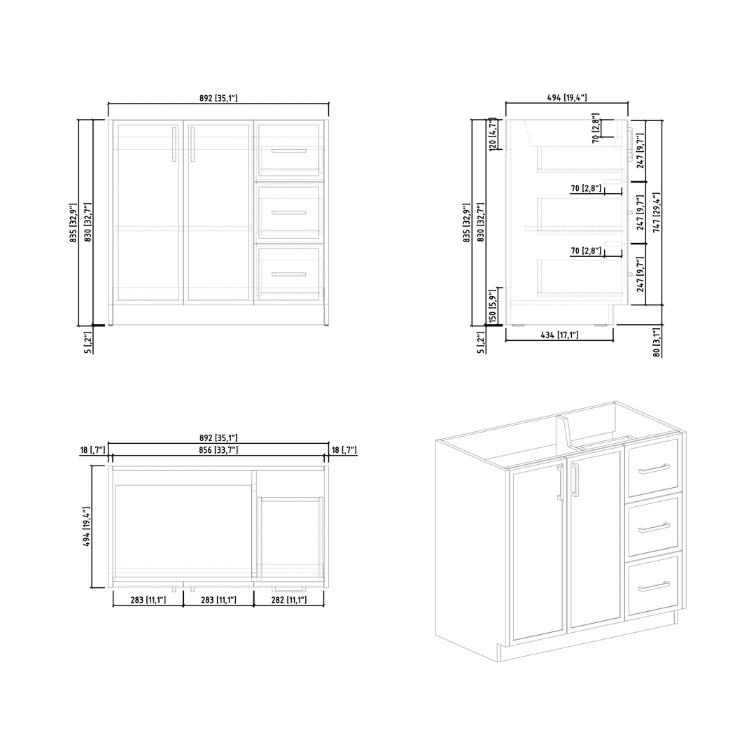 BAI Novo 36-inch Freestanding Bathroom Vanity with Gloss White Sink