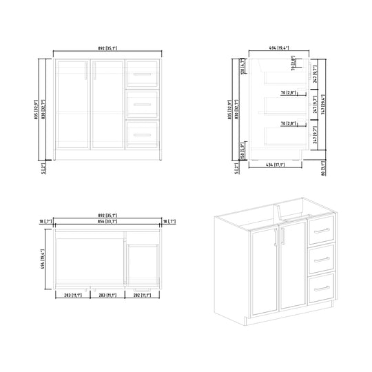 BAI Novo 36-inch Freestanding Bathroom Vanity with Gloss White Sink