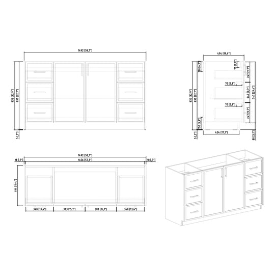 BAI Novo 59-inch Freestanding Bathroom Vanity with Gloss White Sink