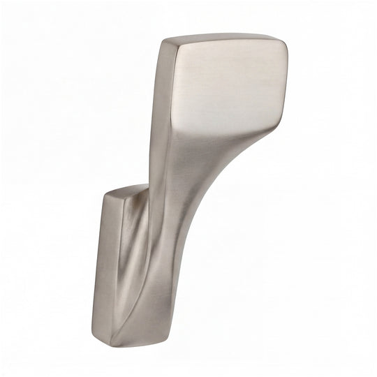 A modern brushed nickel bathroom robe hook by megabai on a white background.