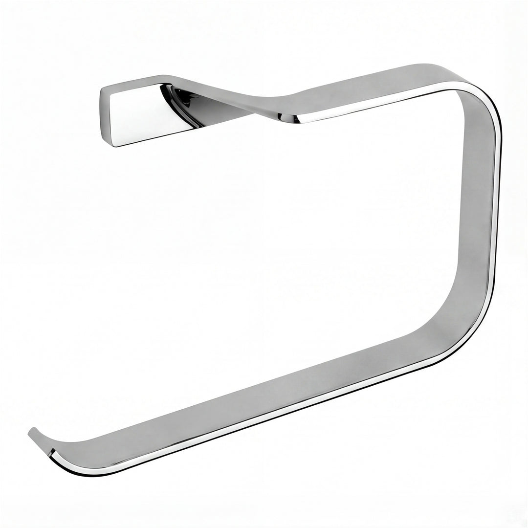 A modern wall-mounted towel ring holder with a polished chrome finish, shown against a plain white background.